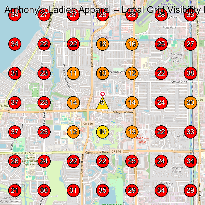 Anthony's Ladies Apparel GeoGrid visibility map for Women'S Clothing Store in Fort Myers